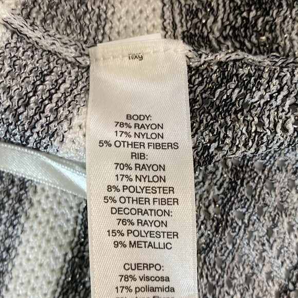 White House Black Market Striped Mix Stitch Sweater Jacket Cardigan Fringe Hem - Picture 10 of 16